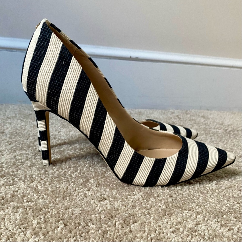 Sam Edelman Black & White Stripe Canvas Hazel Pump